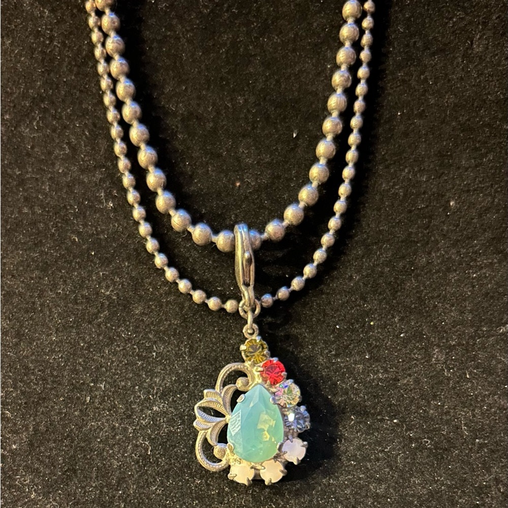 Sabika Silver and Blue Necklace with Intricate Pendant